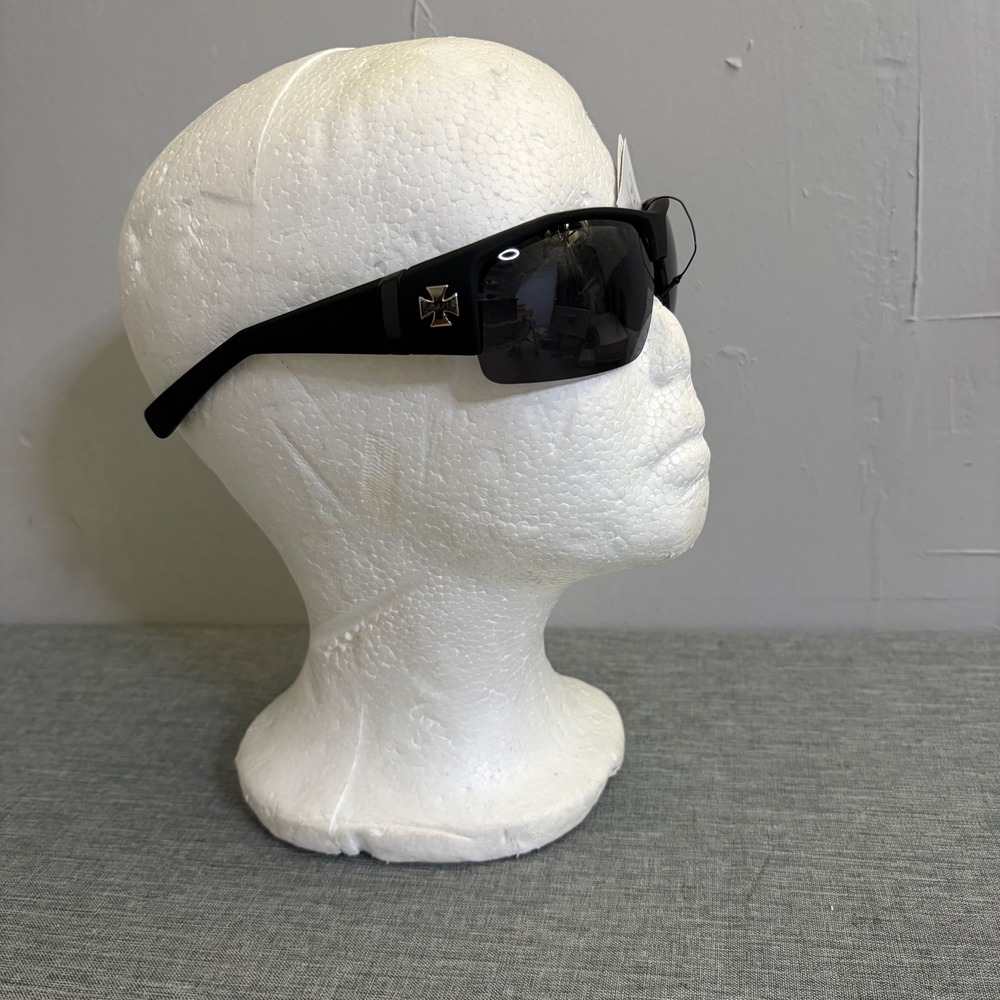 Choppers‎ Sunglasses Mens OS Matte Black Wrap Around UV400 Biker Cross Logo